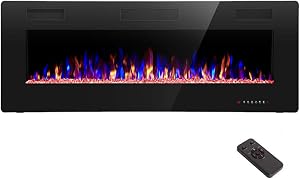 R.W.FLAME Electric Fireplace 50 inch Recessed and Wall Mounted,The Thinnest FireplaceLow N