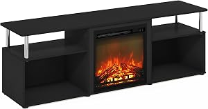 Furinno Jensen Open Storage Fireplace Entertainment Center for TV up to 70 Inch with Stain