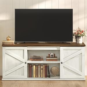 VASAGLE Farmhouse TV Stand for TVs up to 65 Inches, Entertainment Center with Storage Cabi