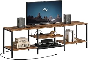 HOOBRO TV Stand with Power Outlets to 75 Inches, TV Console Table with Open Storage Shelve