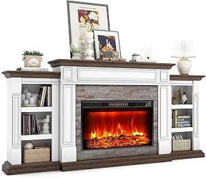 80" Fireplace TV Stand for TVs Up to 90 Inch, Electric Fireplace with Mantel, Farmhou