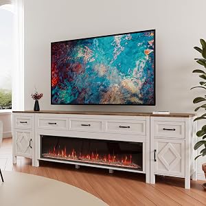 BVIUNTWO Modern TV Stand with Fireplace for TVs Up to 100 Inch,Entertainment Center with 6