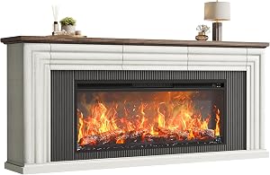 PRAISUN 70'' Fireplace TV Stand with 42'' Electric Fireplace, Farmhouse TV Stand for 65 75