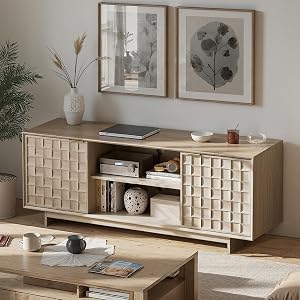 COLAMY TV Stand with Two Doors, Entertainment Center 59" with Adjustable Shelves and