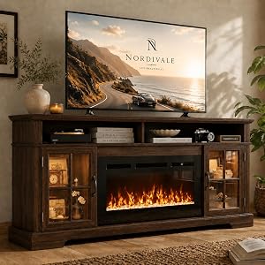 Nordivale 70" Fireplace TV Stand, Modern Entertainment Center for TVs Up to 80”, TV C