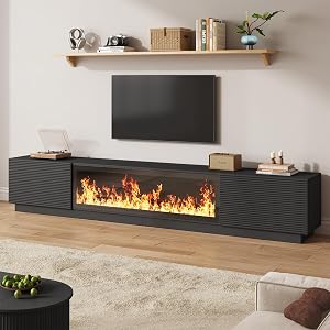 94.5" Black Fireplace Tv Stand with 47 inch Electronic Fireplace, Unheated Entertainm