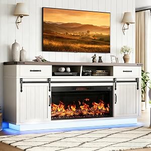 Jocoevol 70'' Fireplace TV Stand with 36‘’ Electric Fireplace, Tall Farmhouse TV Stand for