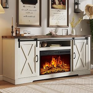 AMERLIFE 59" Fireplace TV Stand for TVs up to 65", Farmhouse Entertainment Cente