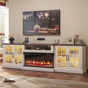 Nordivale 98" Farmhouse TV Stand with 36" Fireplace for TVs up to 100", Med
