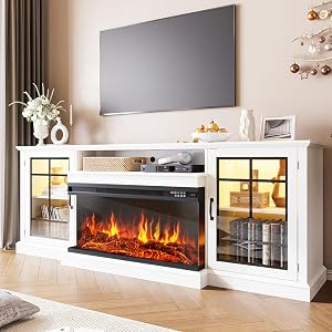 OneBlis 80" Fireplace TV Stand with 3-Sided Glass, TV Cabinet for TVs up to 90",