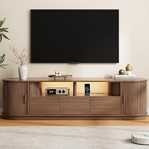 ONBRILL 71" TV Stand with Power Outlet and Led Lights for TVs up to 85", Enterta