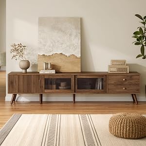 Marzzi Mid-Century Modern TV Stand for 85 inches TV, 76" Media Console with Fluted Ca