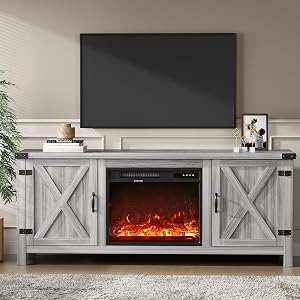 YESHOMY Fireplace TV Stand with Two Barn Doors and Storage Cabinets for Televisions up to 