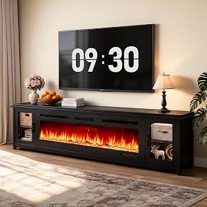 OneBlis 80" Fireplace TV Stand, Modern Entertainment Center with 50" Electric Fi