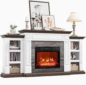 Naice 72" Electric Fireplace with Mantel and Cabinets, Fireplace TV Stand for Living