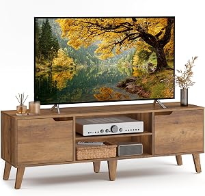 VASAGLE TV Stand for 65-Inch TVs, Entertainment Center with Adjustable Shelf, 58-Inch Long