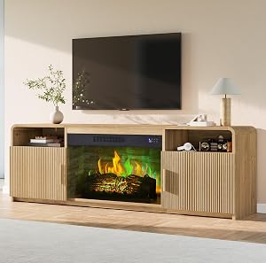 AMERLIFE 70" Fluted Fireplace TV Stand for TVs Up to 80", Modern TV Console with
