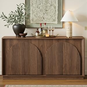 win2win Fluted Sideboard Buffet Cabinet with Storage, 65" Mid Century Modern Accent C